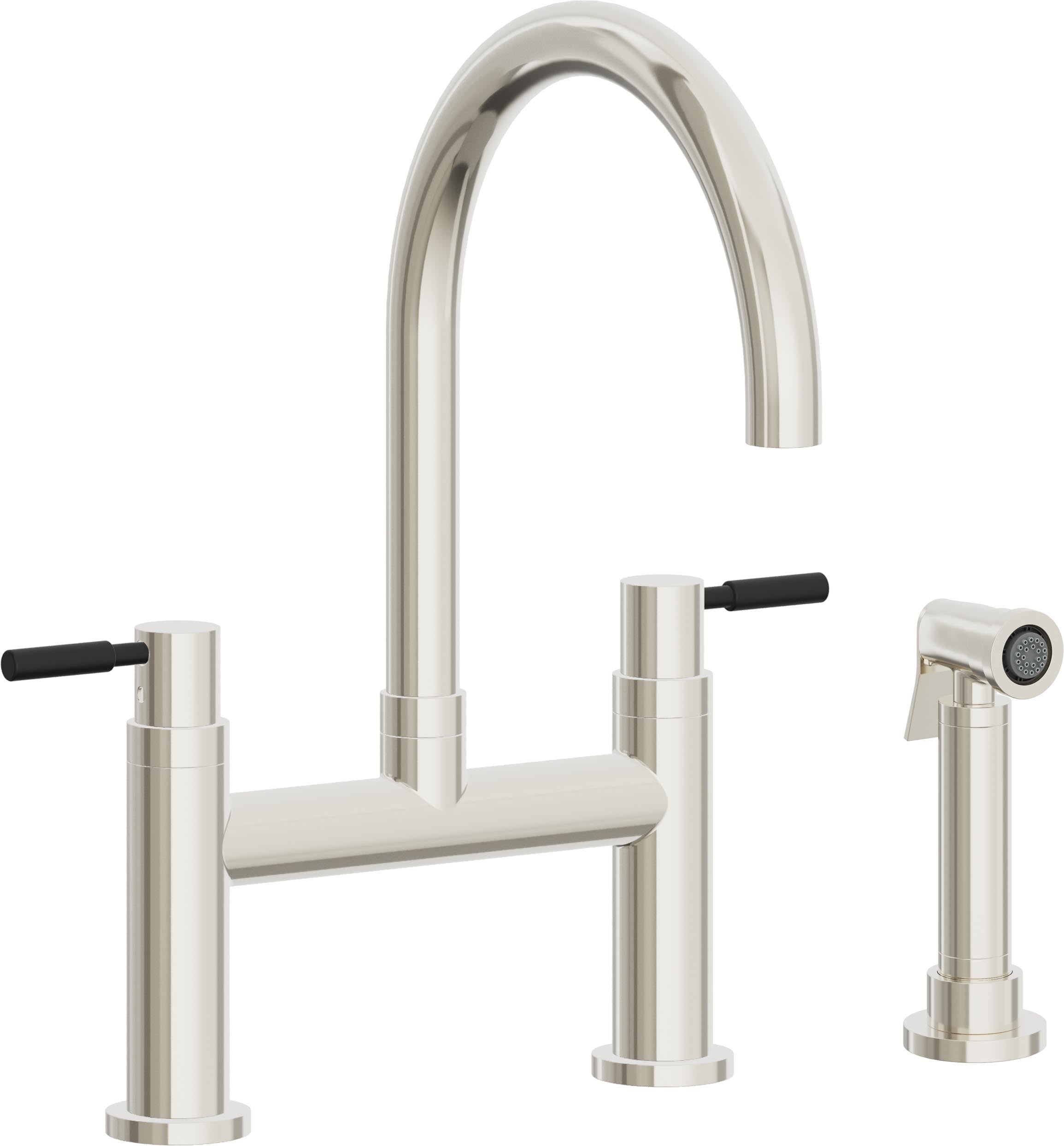 California Faucets Corsano Llave de Cocina Tipo Puente Contemporanea con Rociador Lateral - Pico en Arco - Níquel Pulido