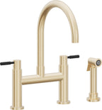 California Faucets Corsano Llave de Cocina Tipo Puente Contemporanea con Rociador Lateral - Pico en Arco - Latón Satinado