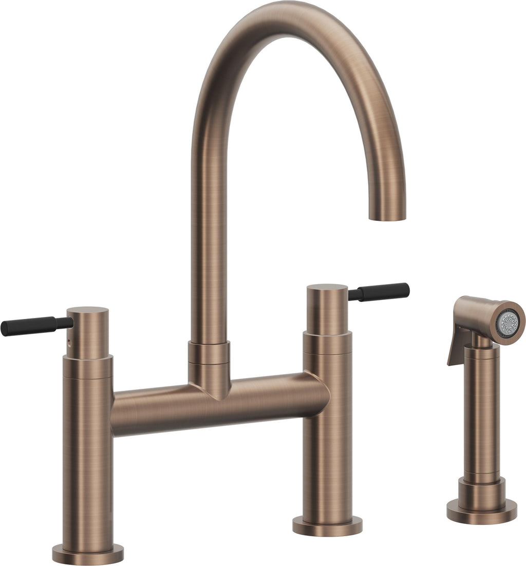 California Faucets Corsano Llave de Cocina Tipo Puente Contemporanea con Rociador Lateral - Pico en Arco - Bronce Satinado
