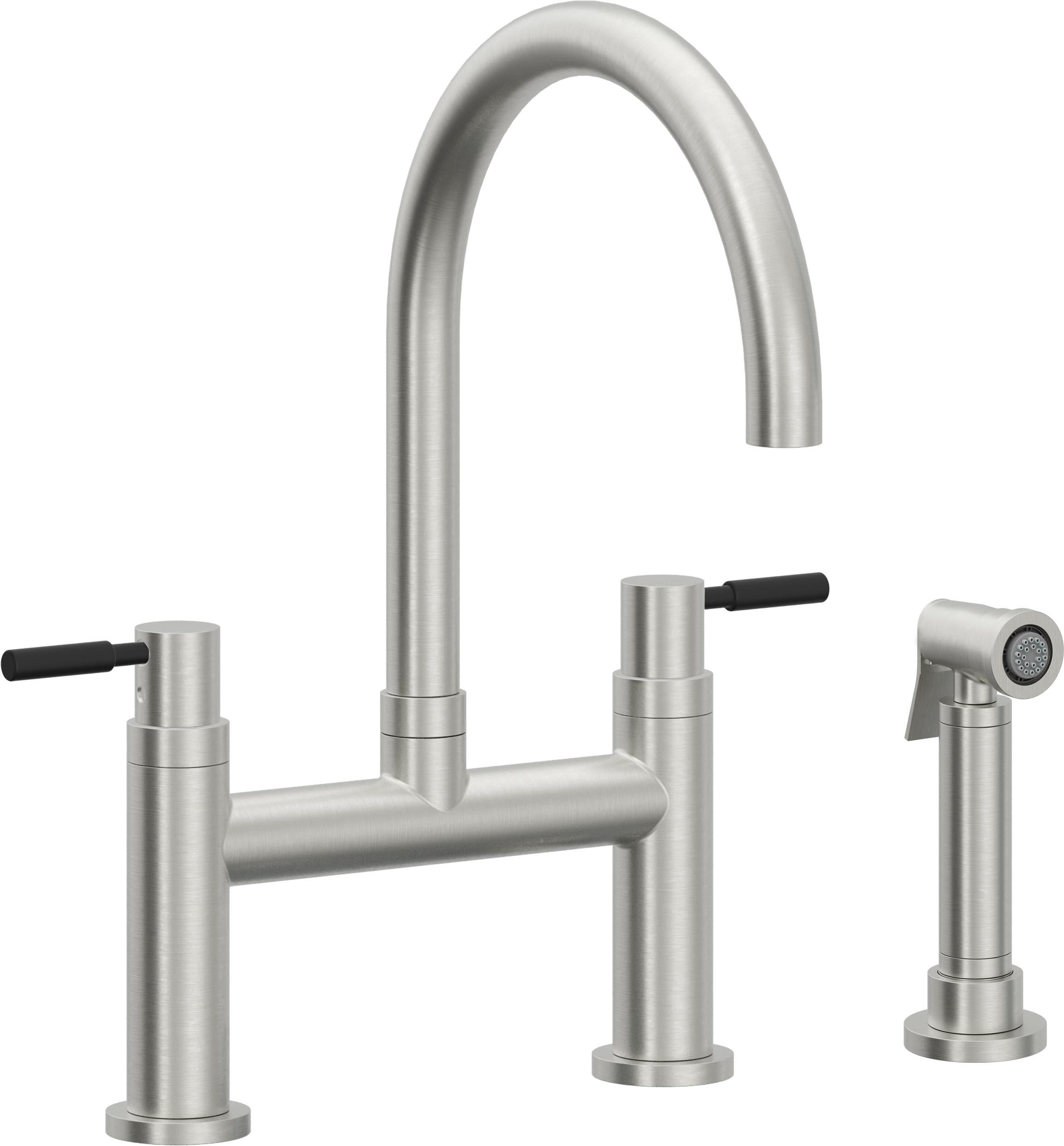 California Faucets Corsano Llave de Cocina Tipo Puente Contemporanea con Rociador Lateral - Pico en Arco - Cromo Satinado