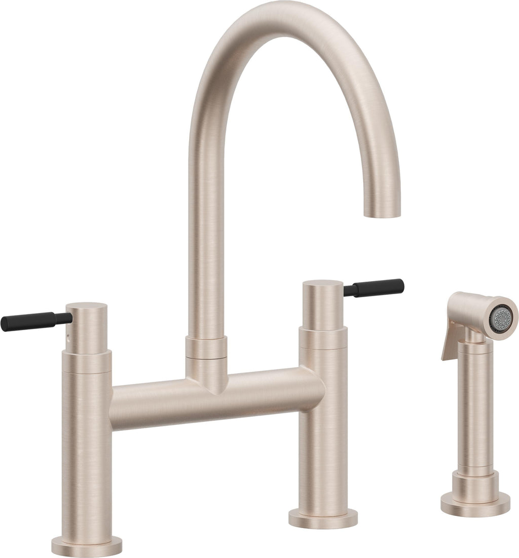 California Faucets Corsano Llave de Cocina Tipo Puente Contemporanea con Rociador Lateral - Pico en Arco - Níquel Satinado