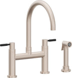 California Faucets Corsano Llave de Cocina Tipo Puente Contemporanea con Rociador Lateral - Pico en Arco - Níquel Satinado