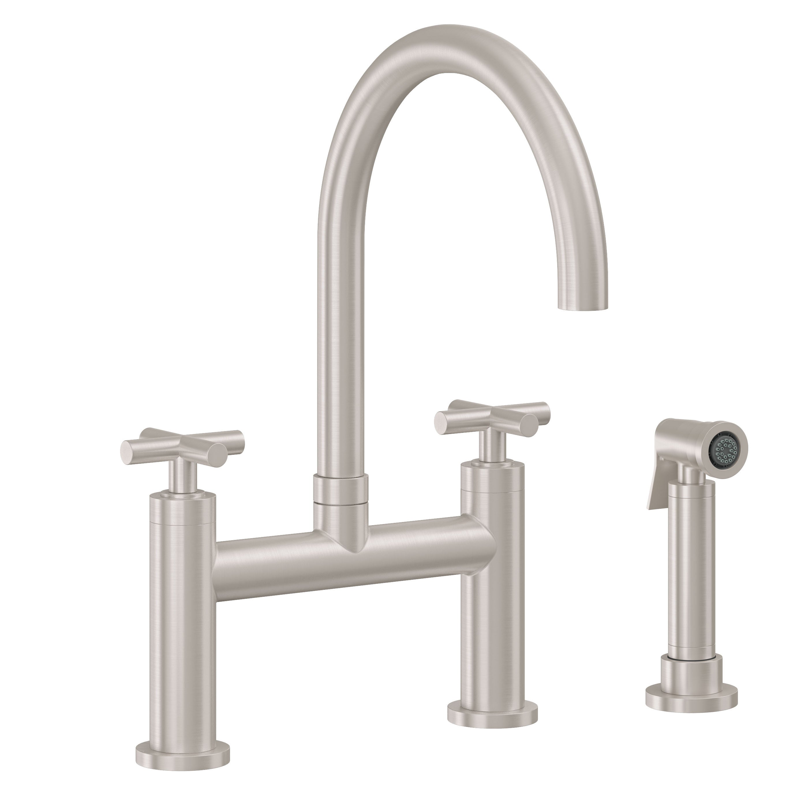 California Faucets Corsano Llave de Cocina Tipo Puente Contemporanea con Rociador Lateral - Pico en Arco - Níquel Satinado