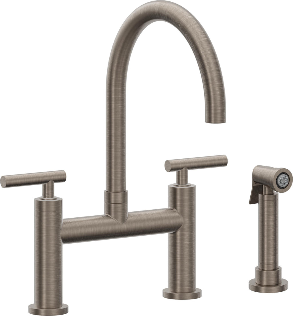 California Faucets Corsano Llave de Cocina Tipo Puente Contemporanea con Rociador Lateral - Pico en Arco - Níquel Antiguo Mate