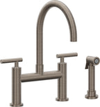 California Faucets Corsano Llave de Cocina Tipo Puente Contemporanea con Rociador Lateral - Pico en Arco - Níquel Antiguo Mate