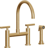 California Faucets Corsano Llave de Cocina Tipo Puente Contemporanea con Rociador Lateral - Pico en Arco - Latón Bruñido