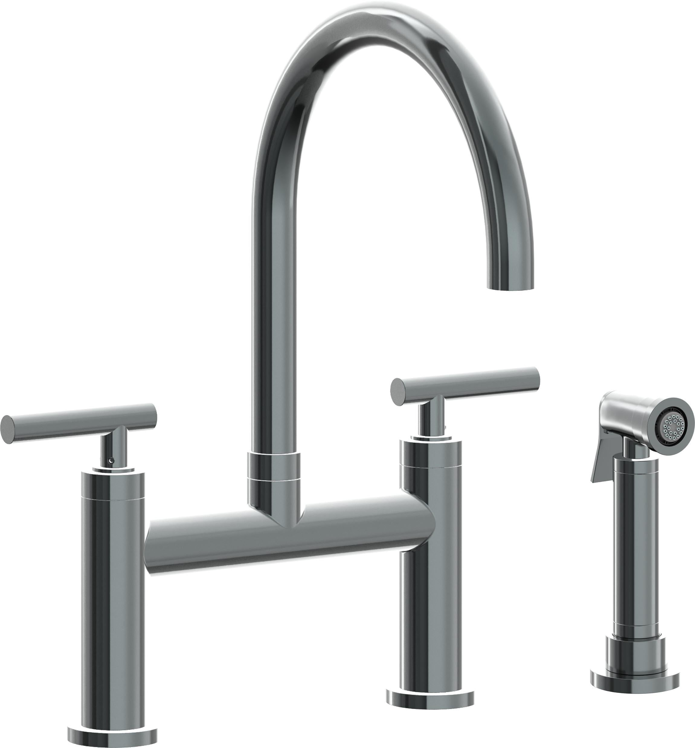 California Faucets Corsano Llave de Cocina Tipo Puente Contemporanea con Rociador Lateral - Pico en Arco - Níquel Negro