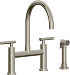California Faucets Corsano Llave de Cocina Tipo Puente Contemporanea con Rociador Lateral - Pico en Arco - Níquel Bruñido