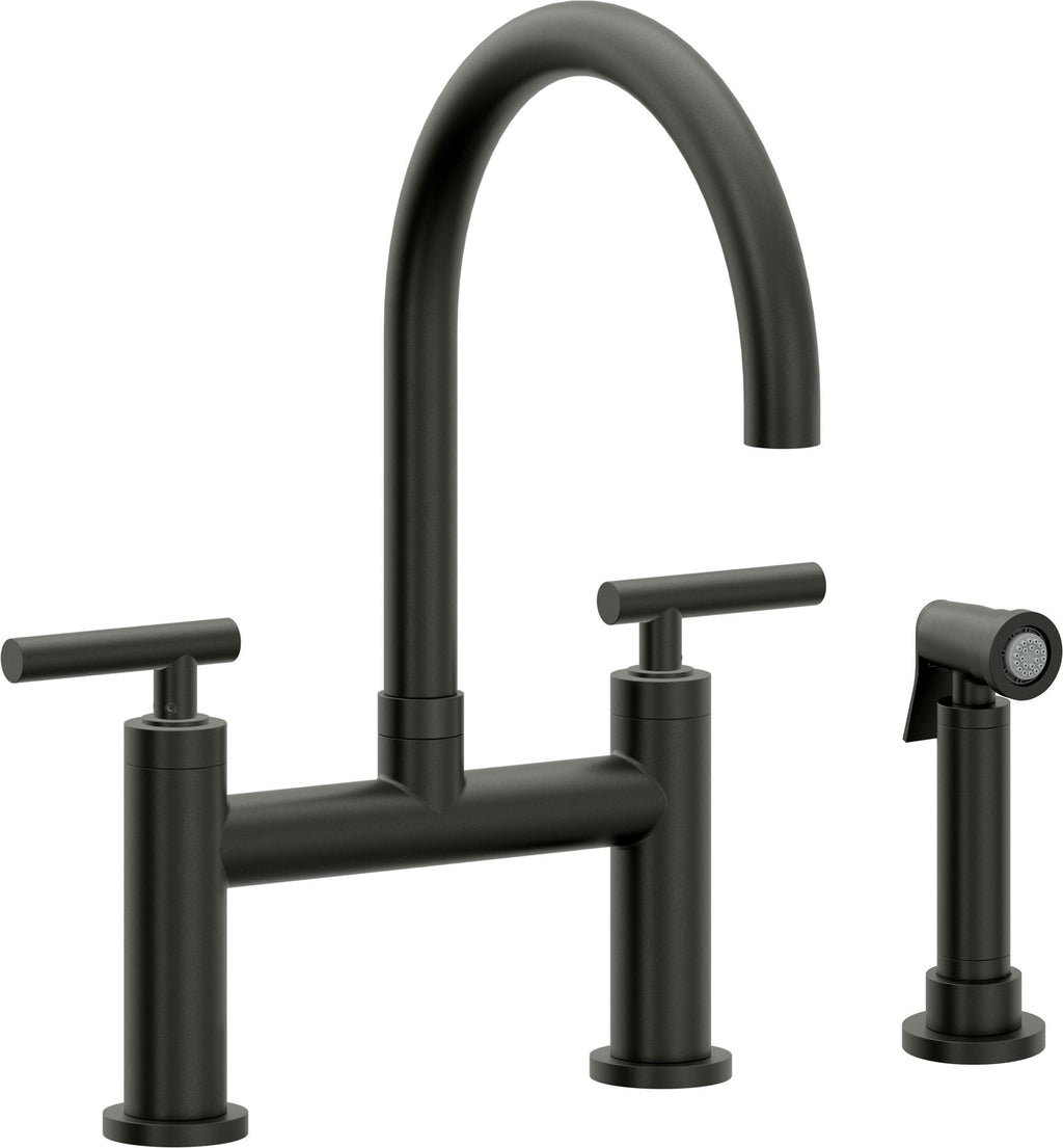 California Faucets Corsano Llave de Cocina Tipo Puente Contemporanea con Rociador Lateral - Pico en Arco - Bronce Bella Terra