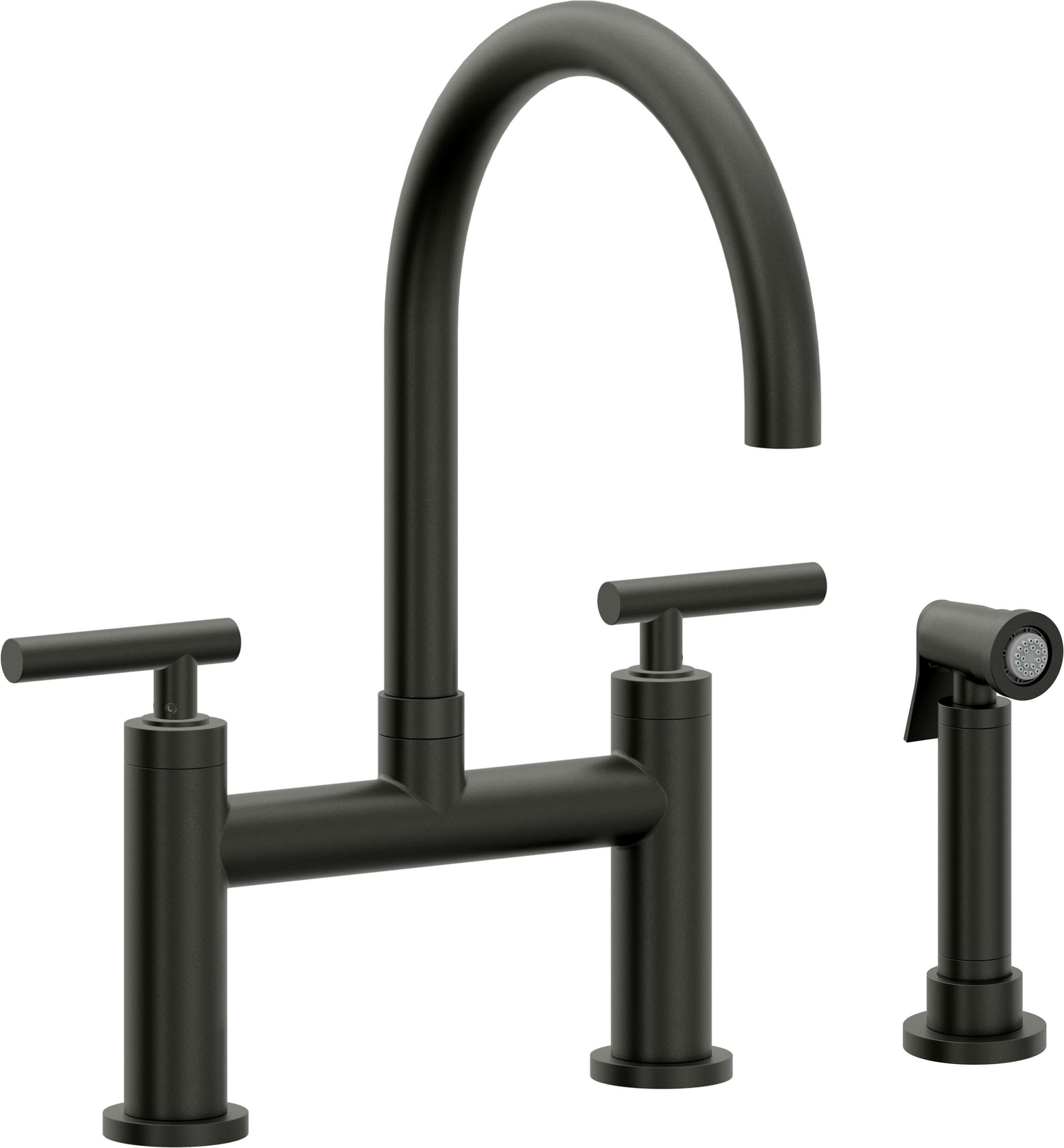 California Faucets Corsano Llave de Cocina Tipo Puente Contemporanea con Rociador Lateral - Pico en Arco - Bronce Bella Terra