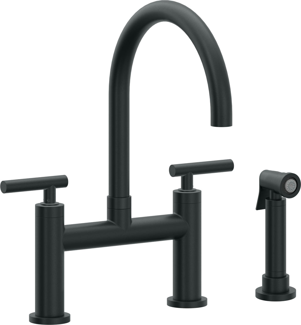 California Faucets Corsano Llave de Cocina Tipo Puente Contemporanea con Rociador Lateral - Pico en Arco - Carbón
