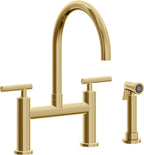 California Faucets Corsano Llave de Cocina Tipo Puente Contemporanea con Rociador Lateral - Pico en Arco - Oro Francés