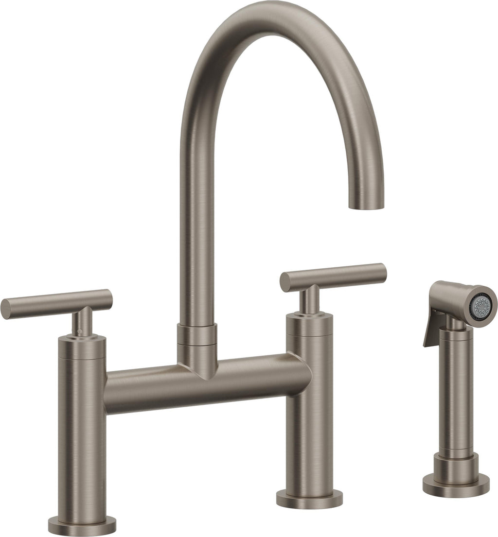 California Faucets Corsano Llave de Cocina Tipo Puente Contemporanea con Rociador Lateral - Pico en Arco - Grafito