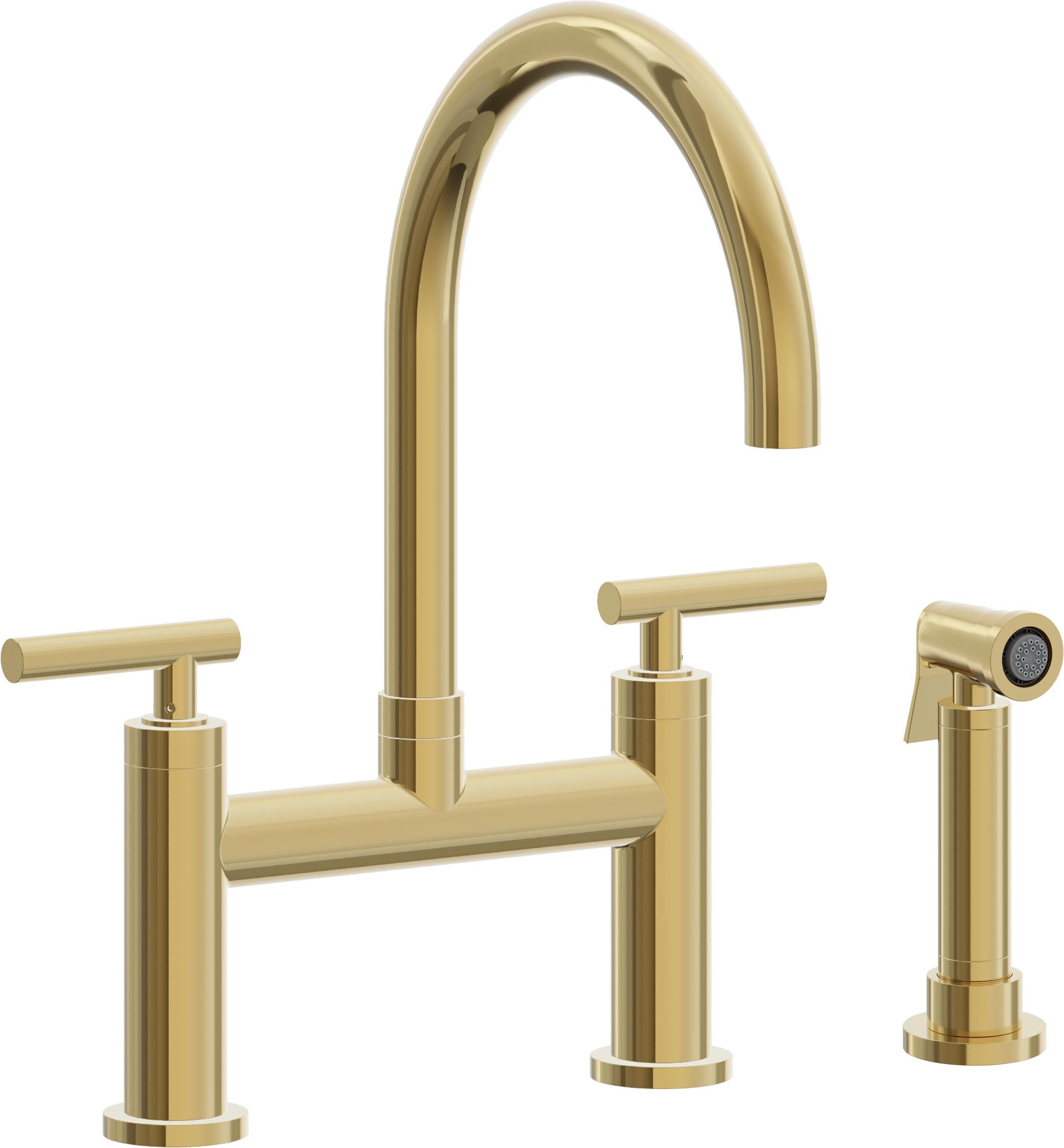 California Faucets Corsano Llave de Cocina Tipo Puente Contemporanea con Rociador Lateral - Pico en Arco - Oro Pulido de por Vida