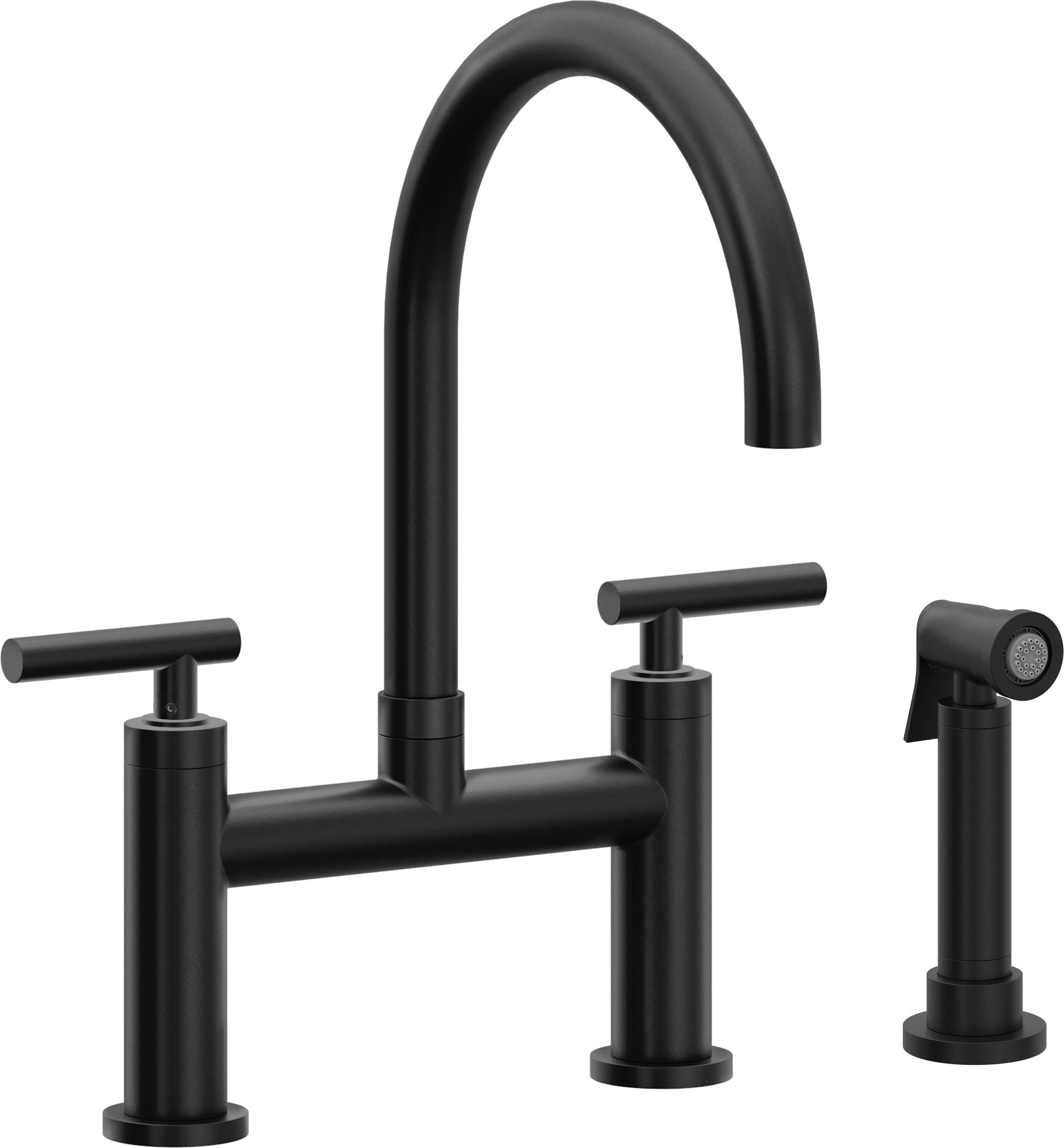 California Faucets Corsano Llave de Cocina Tipo Puente Contemporanea con Rociador Lateral - Pico en Arco - Negro Mate