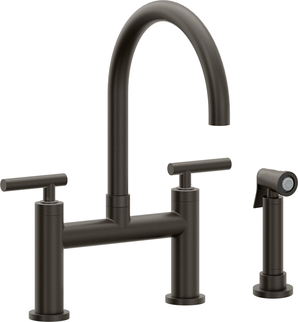 California Faucets Corsano Llave de Cocina Tipo Puente Contemporanea con Rociador Lateral - Pico en Arco - Bronce Oscuro