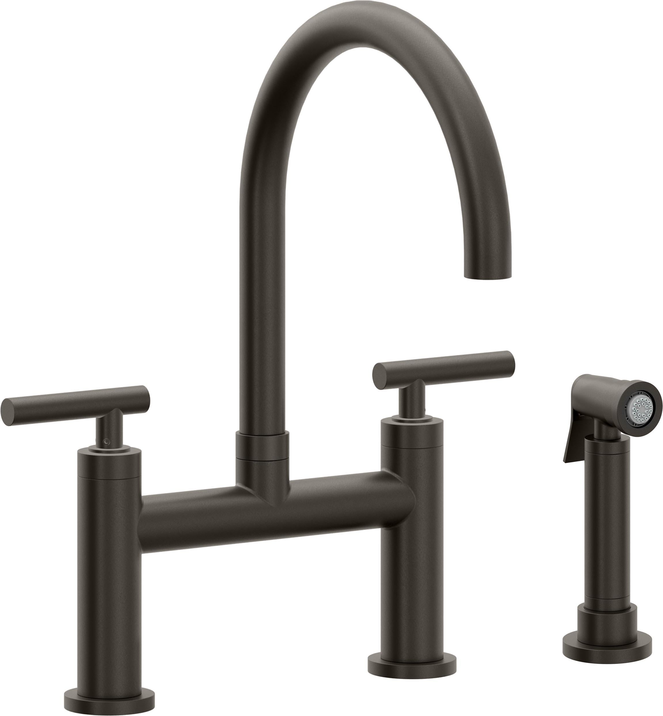 California Faucets Corsano Llave de Cocina Tipo Puente Contemporanea con Rociador Lateral - Pico en Arco - Bronce Oscuro
