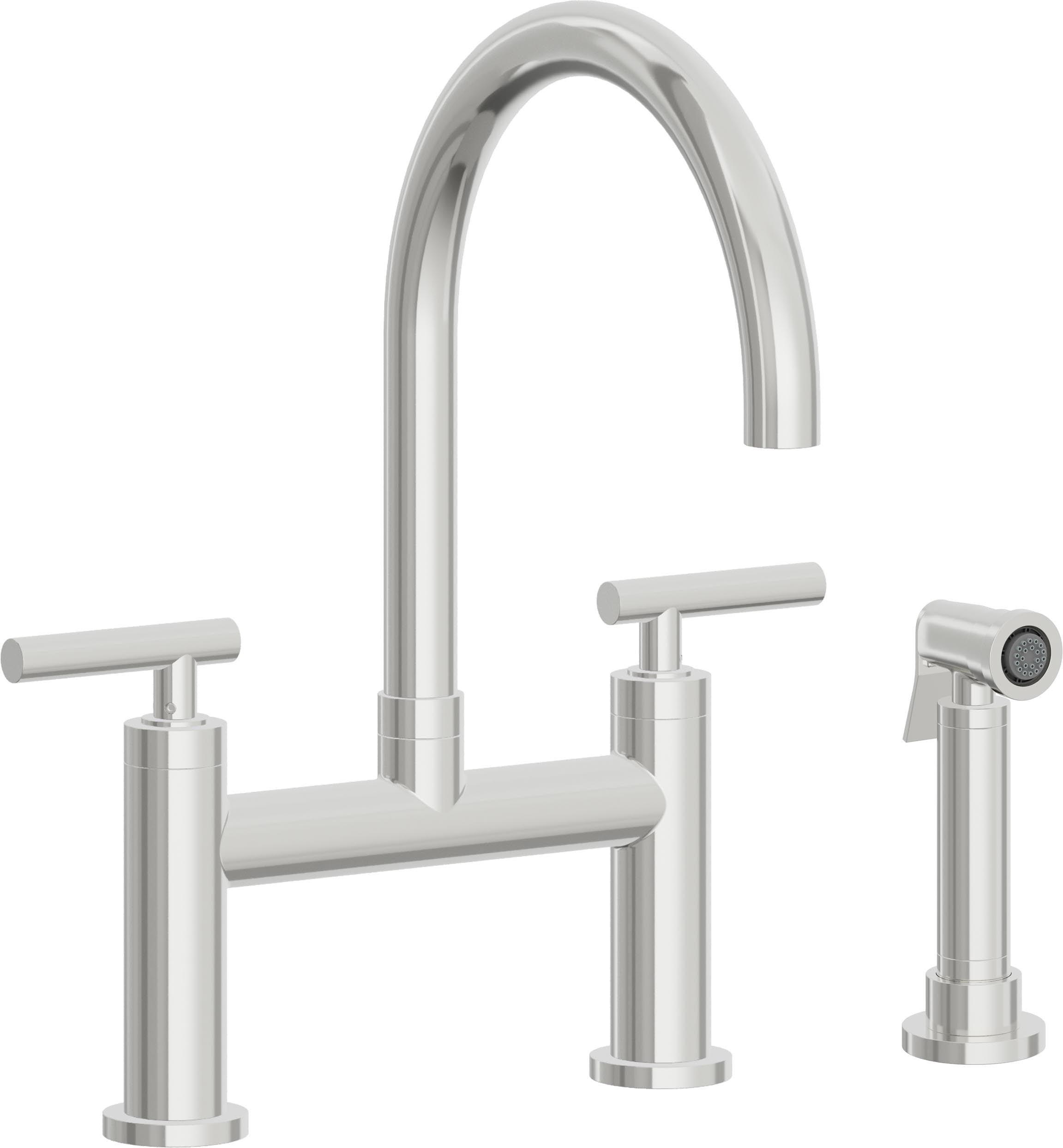 California Faucets Corsano Llave de Cocina Tipo Puente Contemporanea con Rociador Lateral - Pico en Arco - Cromo Pulido