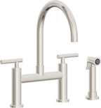 California Faucets Corsano Llave de Cocina Tipo Puente Contemporanea con Rociador Lateral - Pico en Arco - Níquel Pulido