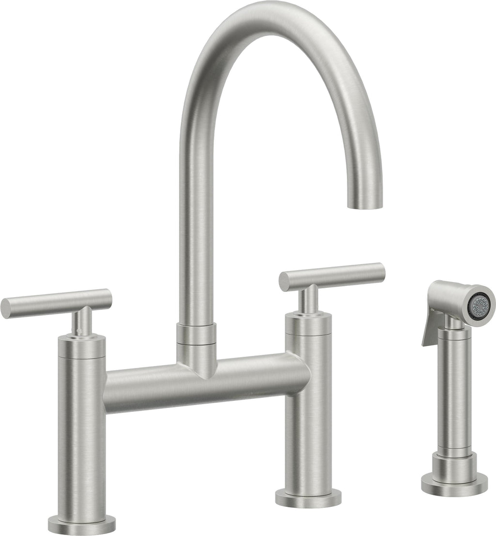 California Faucets Corsano Llave de Cocina Tipo Puente Contemporanea con Rociador Lateral - Pico en Arco - Cromo Satinado