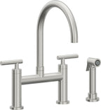 California Faucets Corsano Llave de Cocina Tipo Puente Contemporanea con Rociador Lateral - Pico en Arco - Cromo Satinado