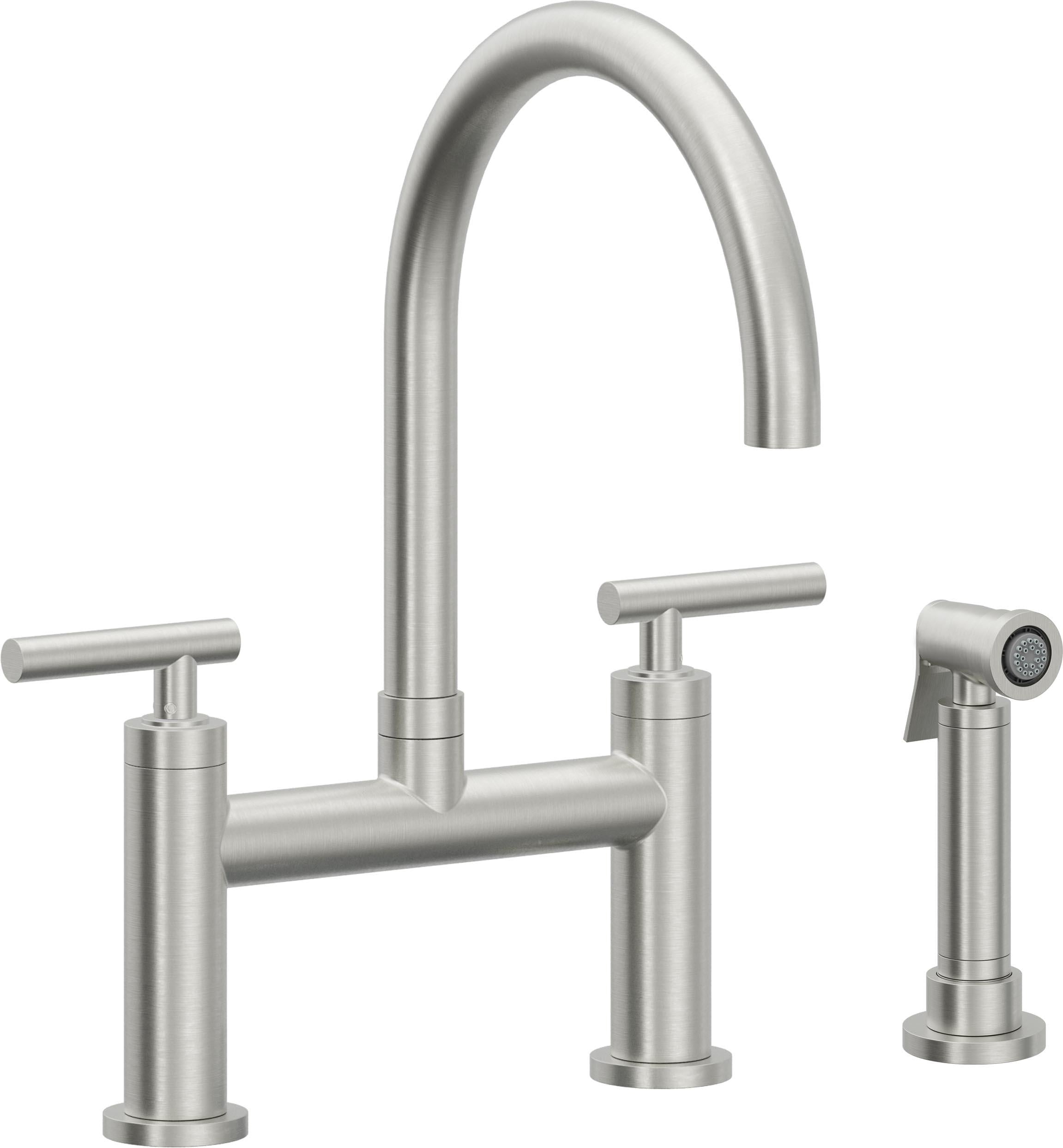 California Faucets Corsano Llave de Cocina Tipo Puente Contemporanea con Rociador Lateral - Pico en Arco - Cromo Satinado