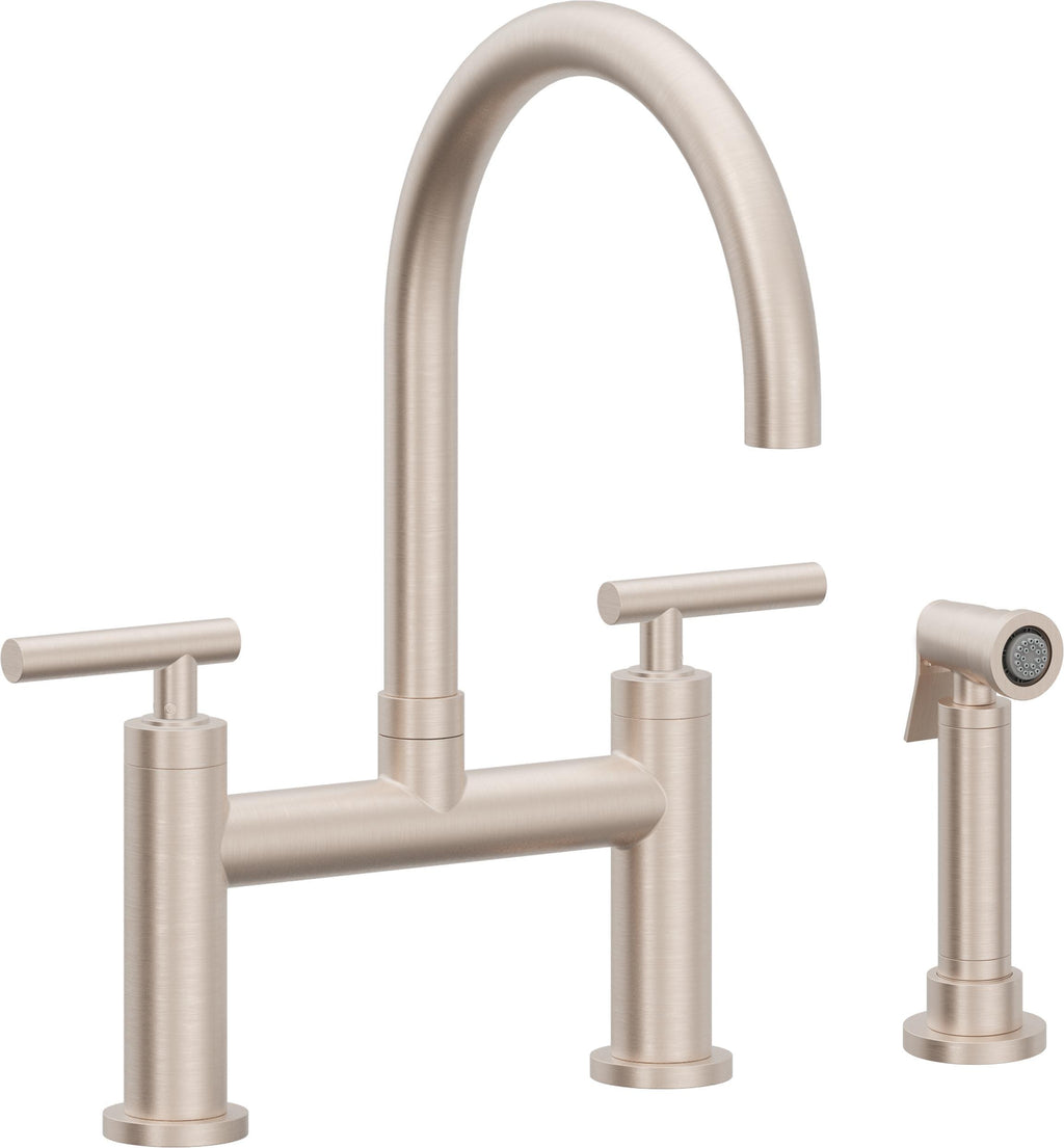 California Faucets Corsano Llave de Cocina Tipo Puente Contemporanea con Rociador Lateral - Pico en Arco - Níquel Satinado