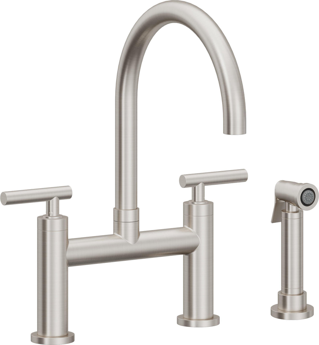 California Faucets Corsano Llave de Cocina Tipo Puente Contemporanea con Rociador Lateral - Pico en Arco - Acero Inoxidable Ultra