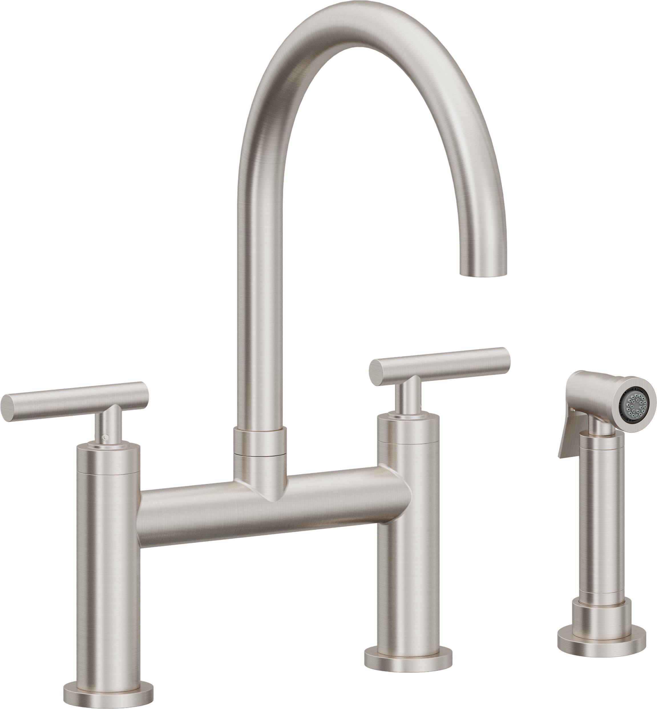 California Faucets Corsano Llave de Cocina Tipo Puente Contemporanea con Rociador Lateral - Pico en Arco - Acero Inoxidable Ultra