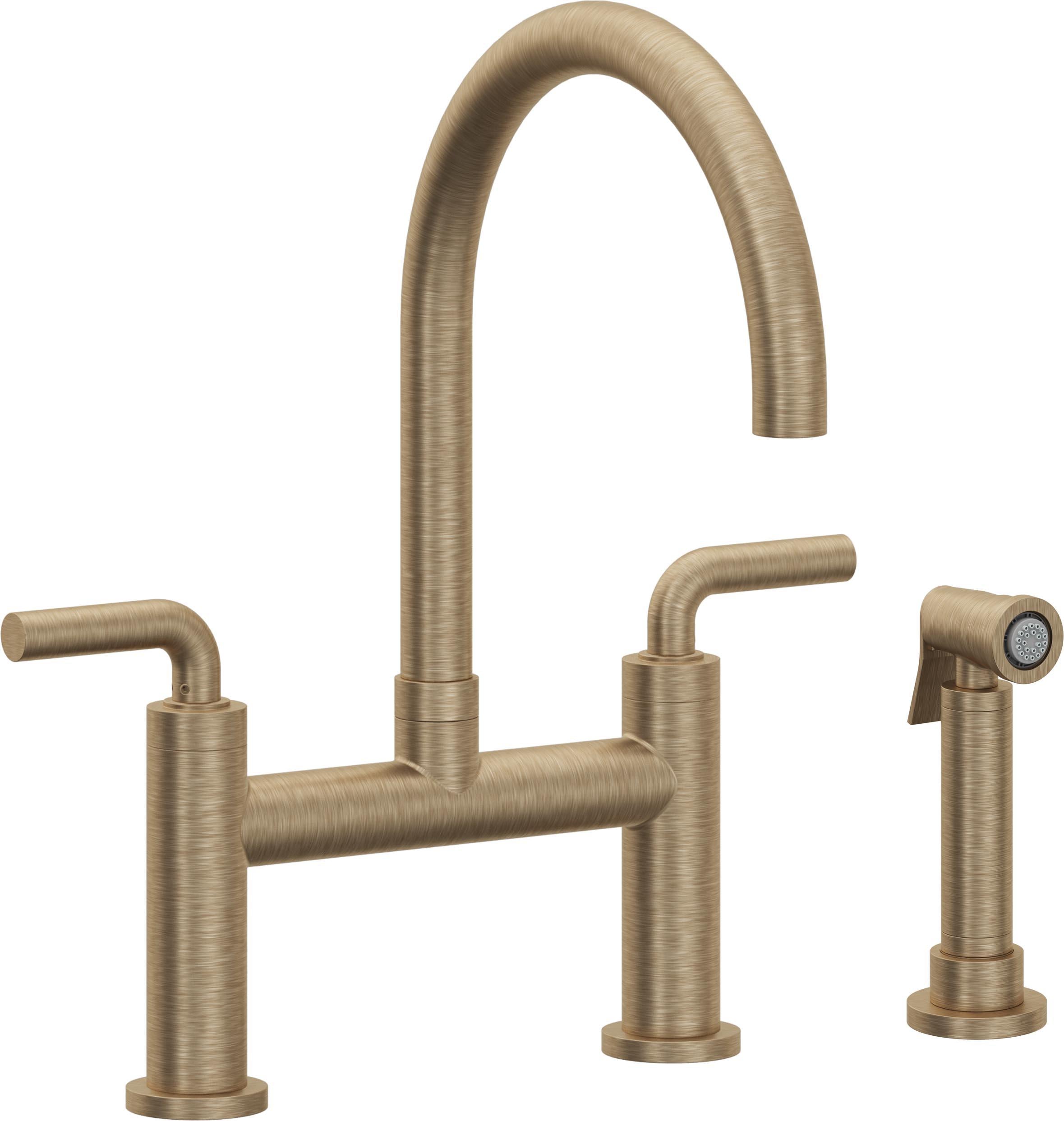 California Faucets Corsano Llave de Cocina Tipo Puente Contemporanea con Rociador Lateral - Pico en Arco - Latón Antiguo Mate