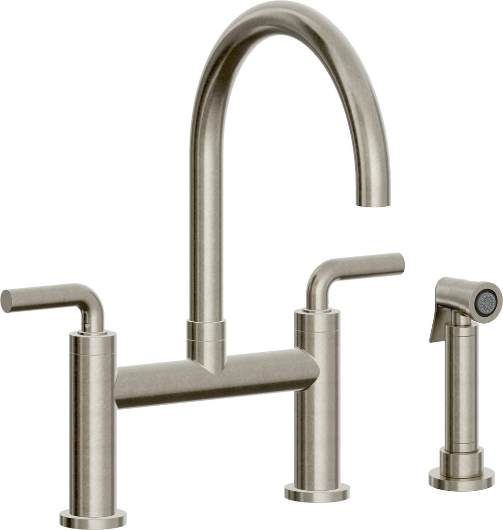 California Faucets Corsano Llave de Cocina Tipo Puente Contemporanea con Rociador Lateral - Pico en Arco - Níquel Bruñido