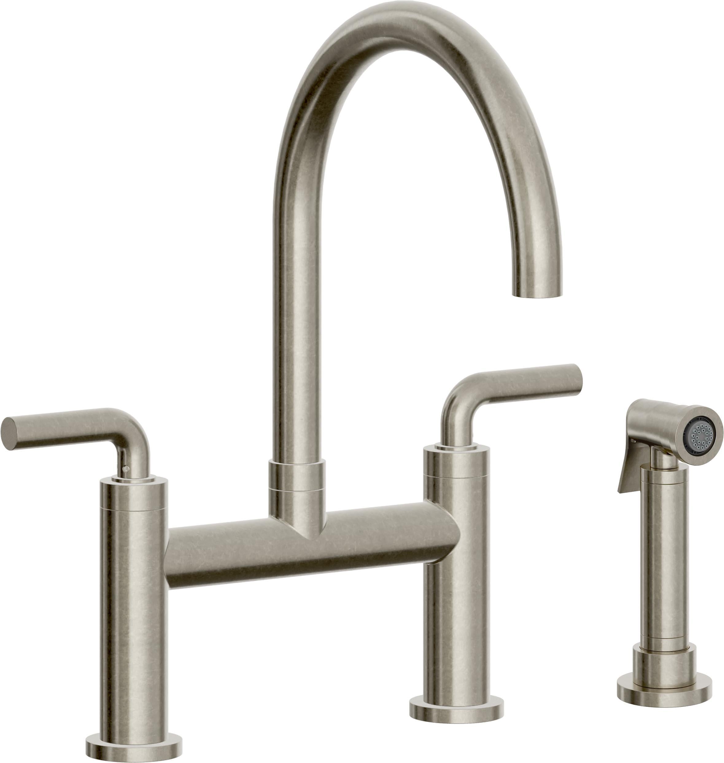 California Faucets Corsano Llave de Cocina Tipo Puente Contemporanea con Rociador Lateral - Pico en Arco - Níquel Bruñido