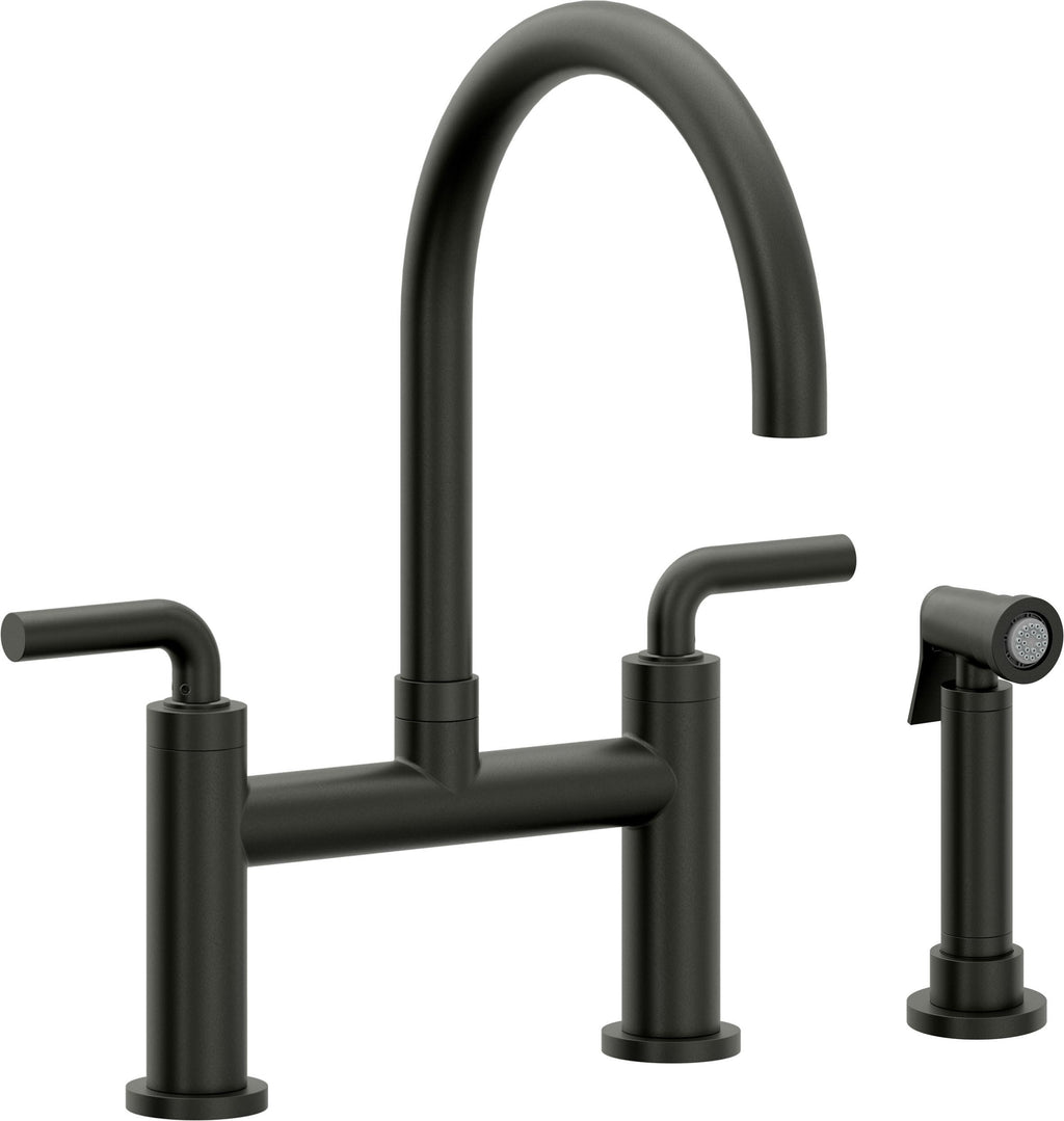 California Faucets Corsano Llave de Cocina Tipo Puente Contemporanea con Rociador Lateral - Pico en Arco - Bronce Bella Terra