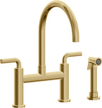 California Faucets Corsano Llave de Cocina Tipo Puente Contemporanea con Rociador Lateral - Pico en Arco - Oro Francés