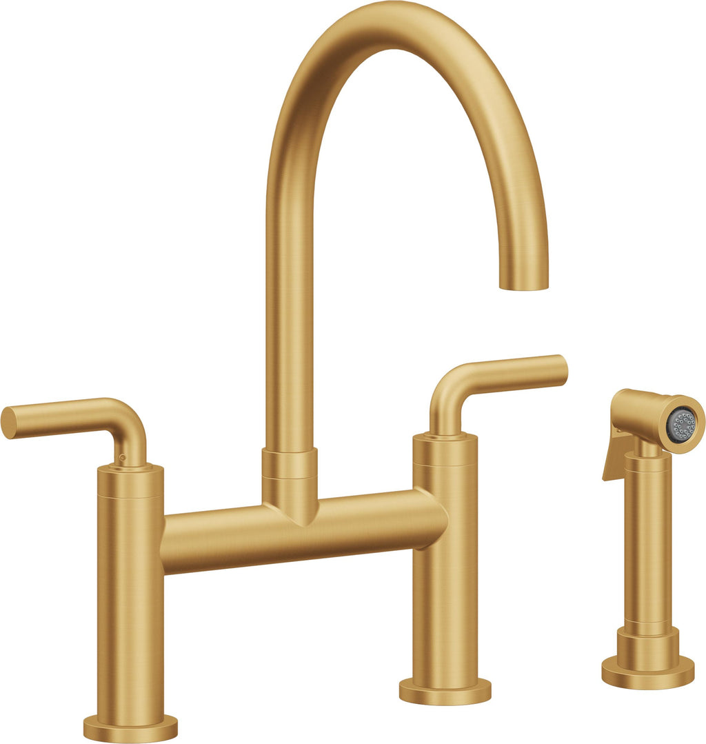 California Faucets Corsano Llave de Cocina Tipo Puente Contemporanea con Rociador Lateral - Pico en Arco - Oro Satinado de por Vida