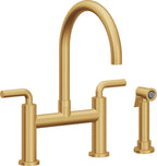 California Faucets Corsano Llave de Cocina Tipo Puente Contemporanea con Rociador Lateral - Pico en Arco - Oro Satinado de por Vida