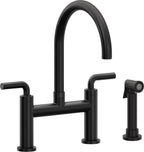 California Faucets Corsano Llave de Cocina Tipo Puente Contemporanea con Rociador Lateral - Pico en Arco - Negro Mate