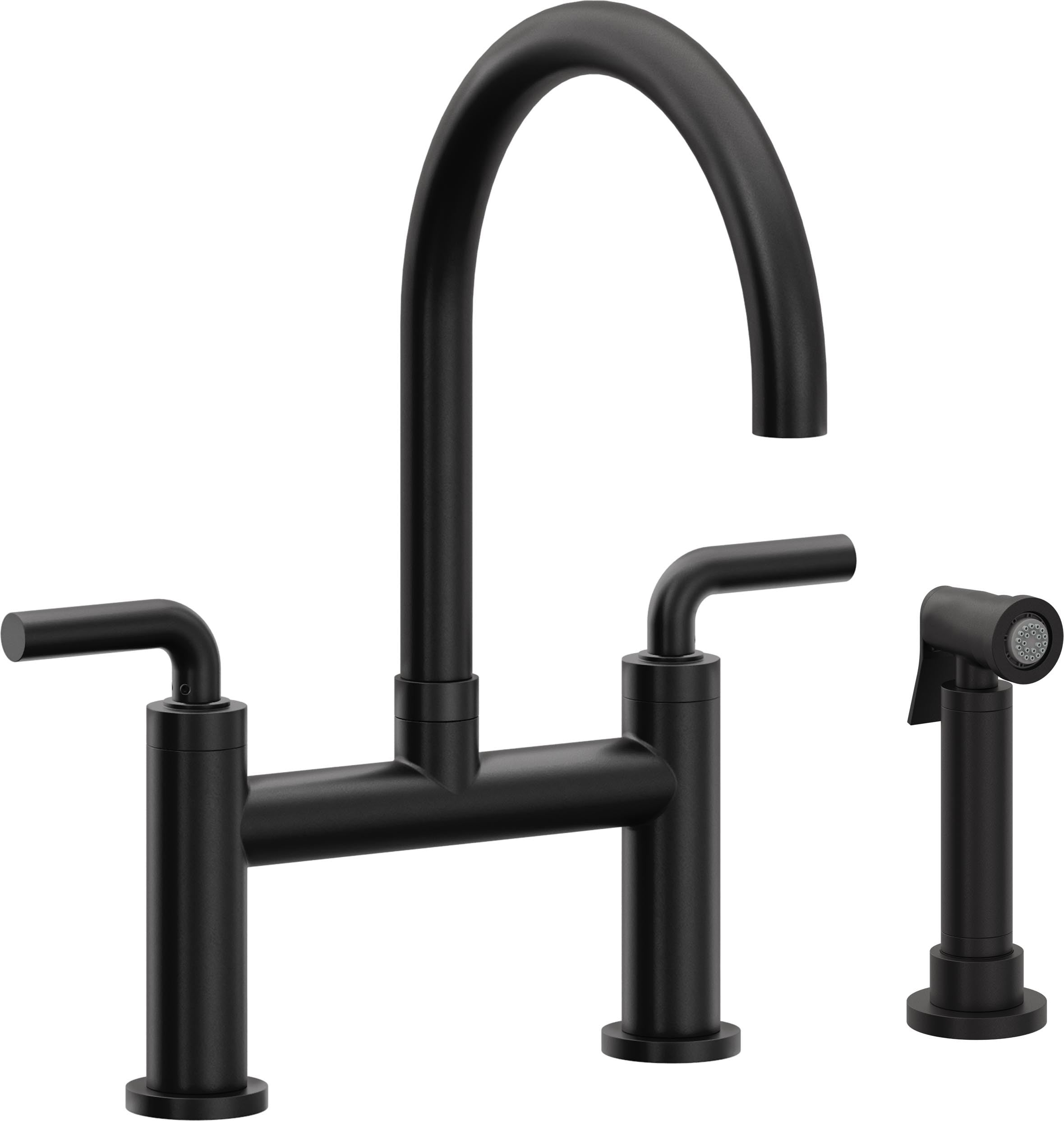California Faucets Corsano Llave de Cocina Tipo Puente Contemporanea con Rociador Lateral - Pico en Arco - Negro Mate