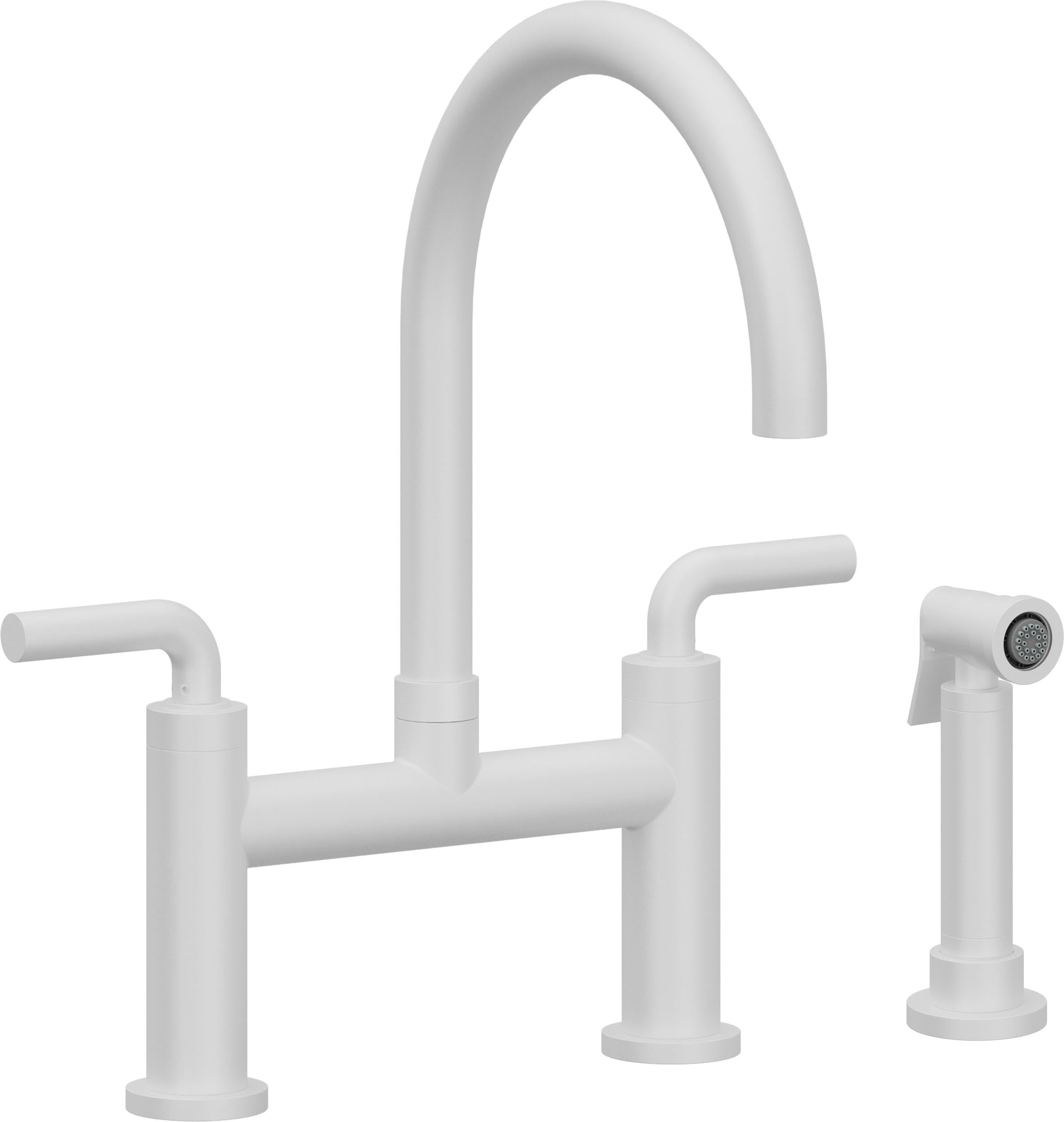 California Faucets Corsano Llave de Cocina Tipo Puente Contemporanea con Rociador Lateral - Pico en Arco - Blanco Mate