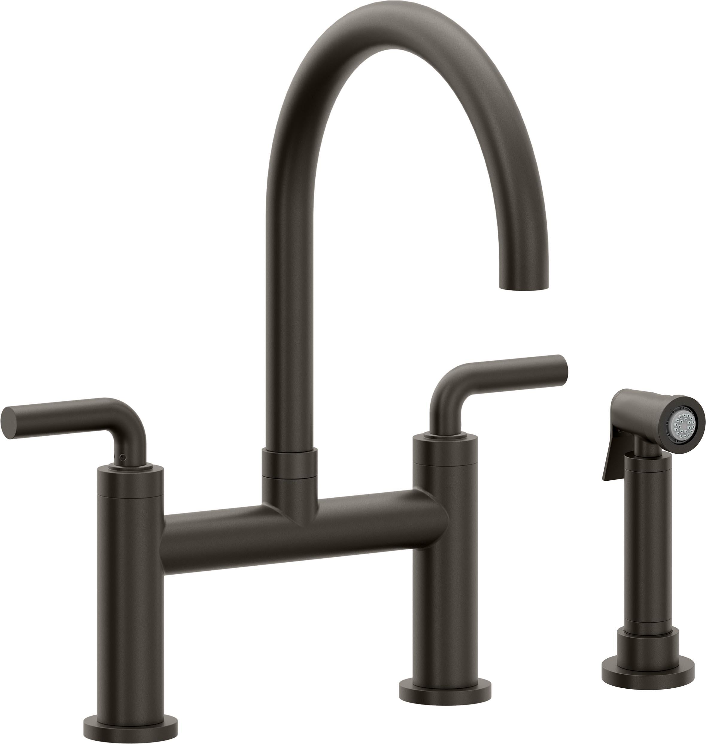 California Faucets Corsano Llave de Cocina Tipo Puente Contemporanea con Rociador Lateral - Pico en Arco - Bronce Oscuro
