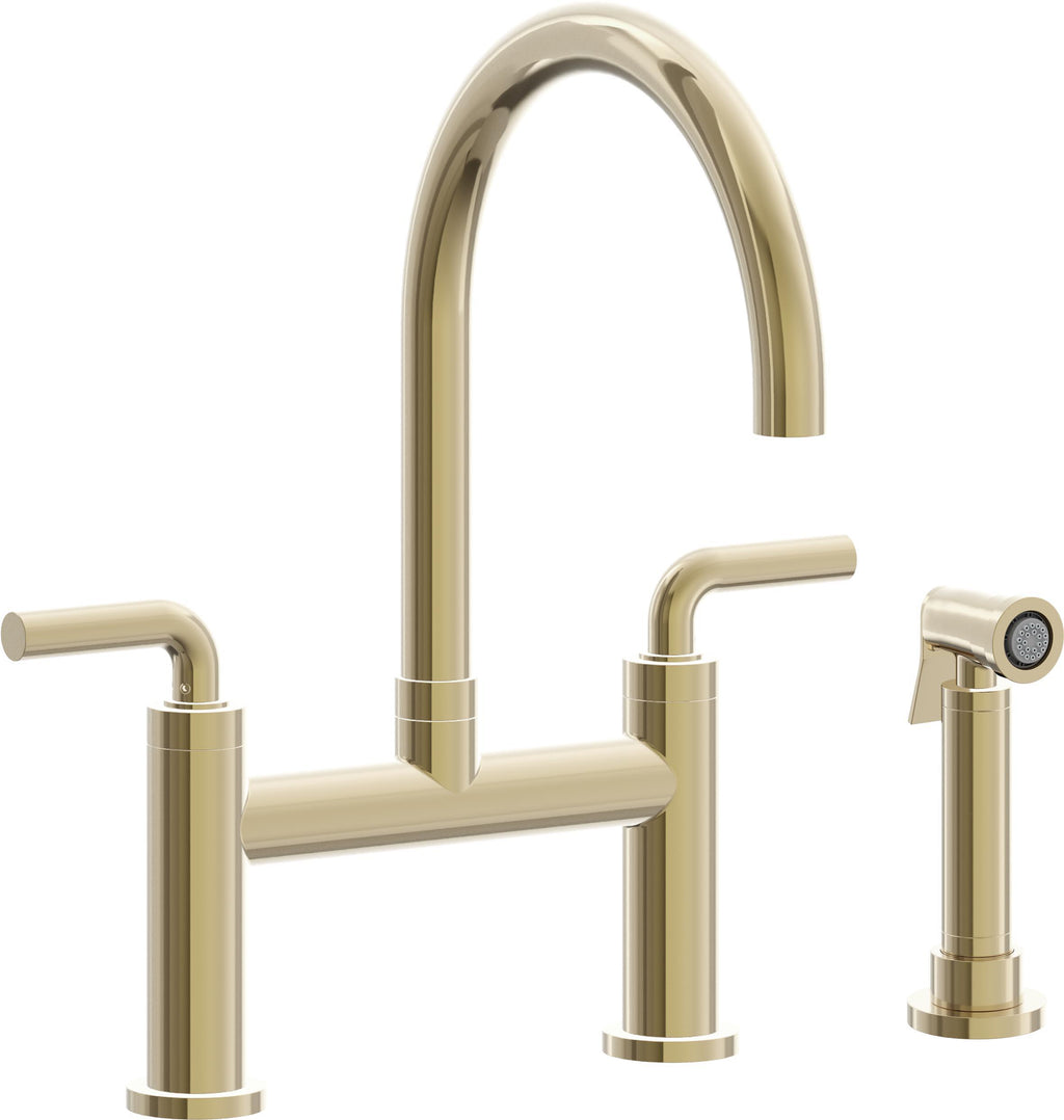 California Faucets Corsano Llave de Cocina Tipo Puente Contemporanea con Rociador Lateral - Pico en Arco - Latón Pulido