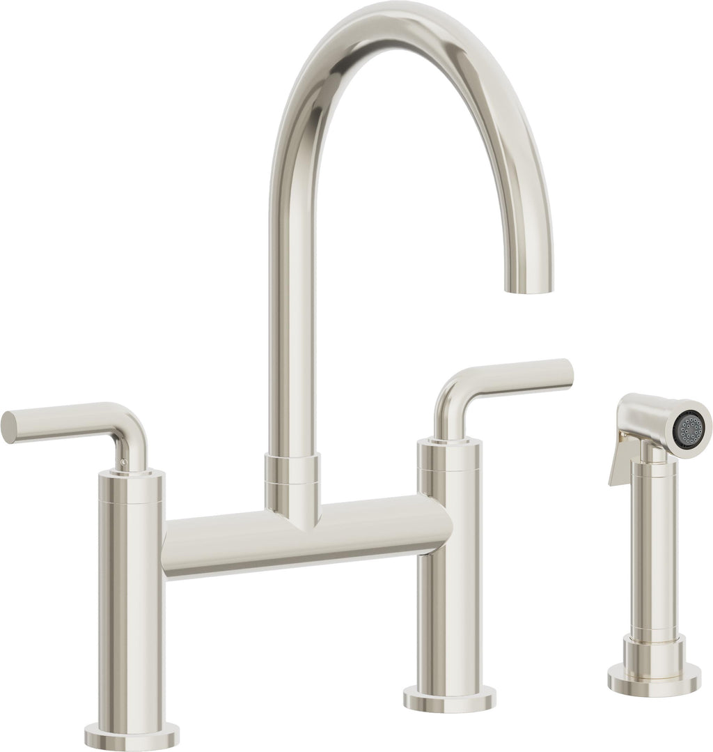California Faucets Corsano Llave de Cocina Tipo Puente Contemporanea con Rociador Lateral - Pico en Arco - Níquel Pulido