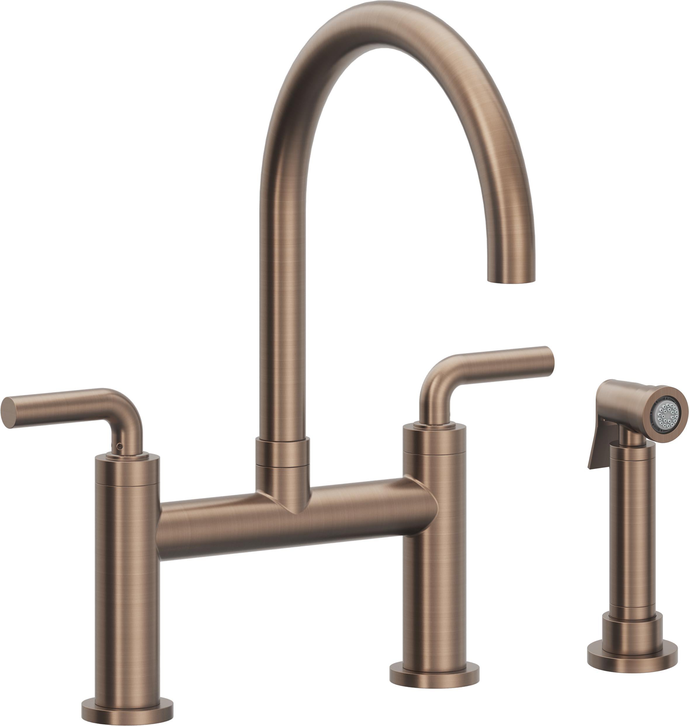 California Faucets Corsano Llave de Cocina Tipo Puente Contemporanea con Rociador Lateral - Pico en Arco - Bronce Satinado