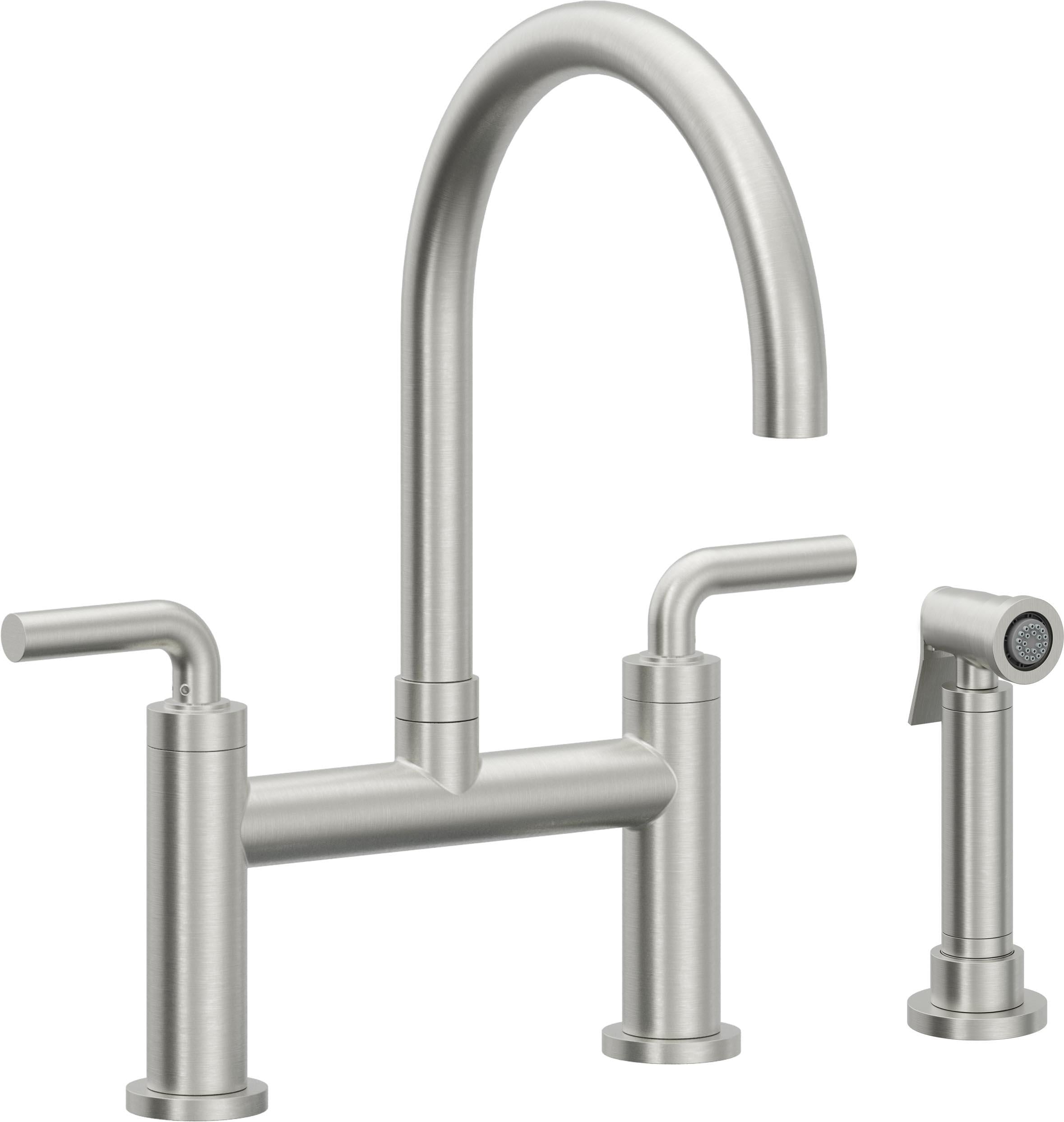 California Faucets Corsano Llave de Cocina Tipo Puente Contemporanea con Rociador Lateral - Pico en Arco - Cromo Satinado