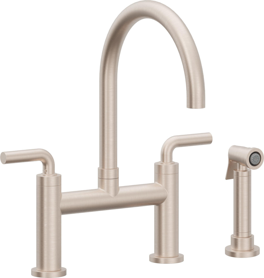 California Faucets Corsano Llave de Cocina Tipo Puente Contemporanea con Rociador Lateral - Pico en Arco - Níquel Satinado