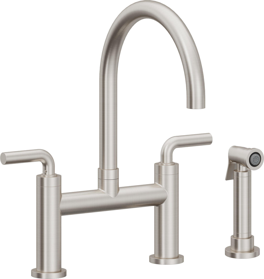 California Faucets Corsano Llave de Cocina Tipo Puente Contemporanea con Rociador Lateral - Pico en Arco - Acero Inoxidable Ultra
