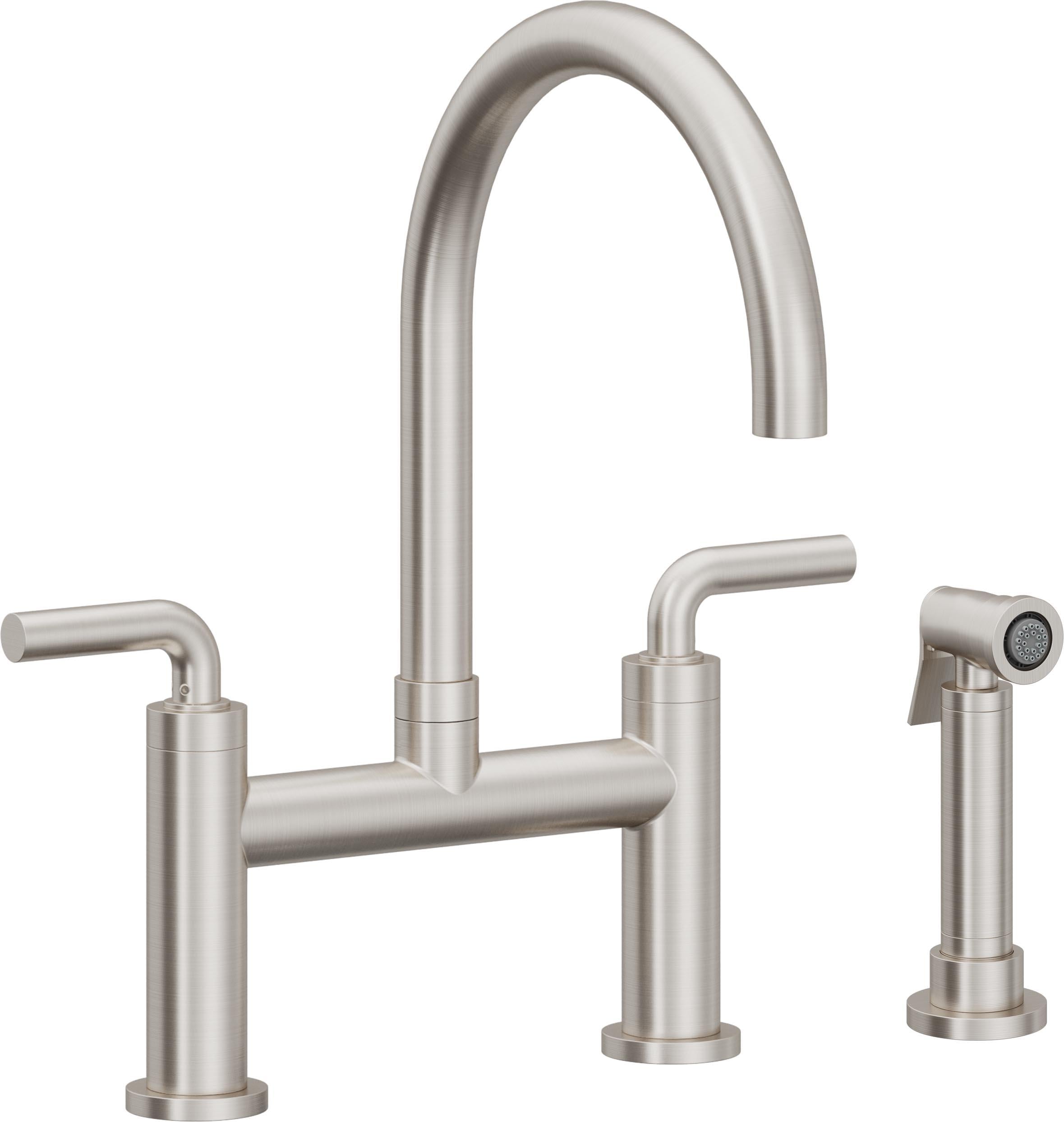 California Faucets Corsano Llave de Cocina Tipo Puente Contemporanea con Rociador Lateral - Pico en Arco - Acero Inoxidable Ultra