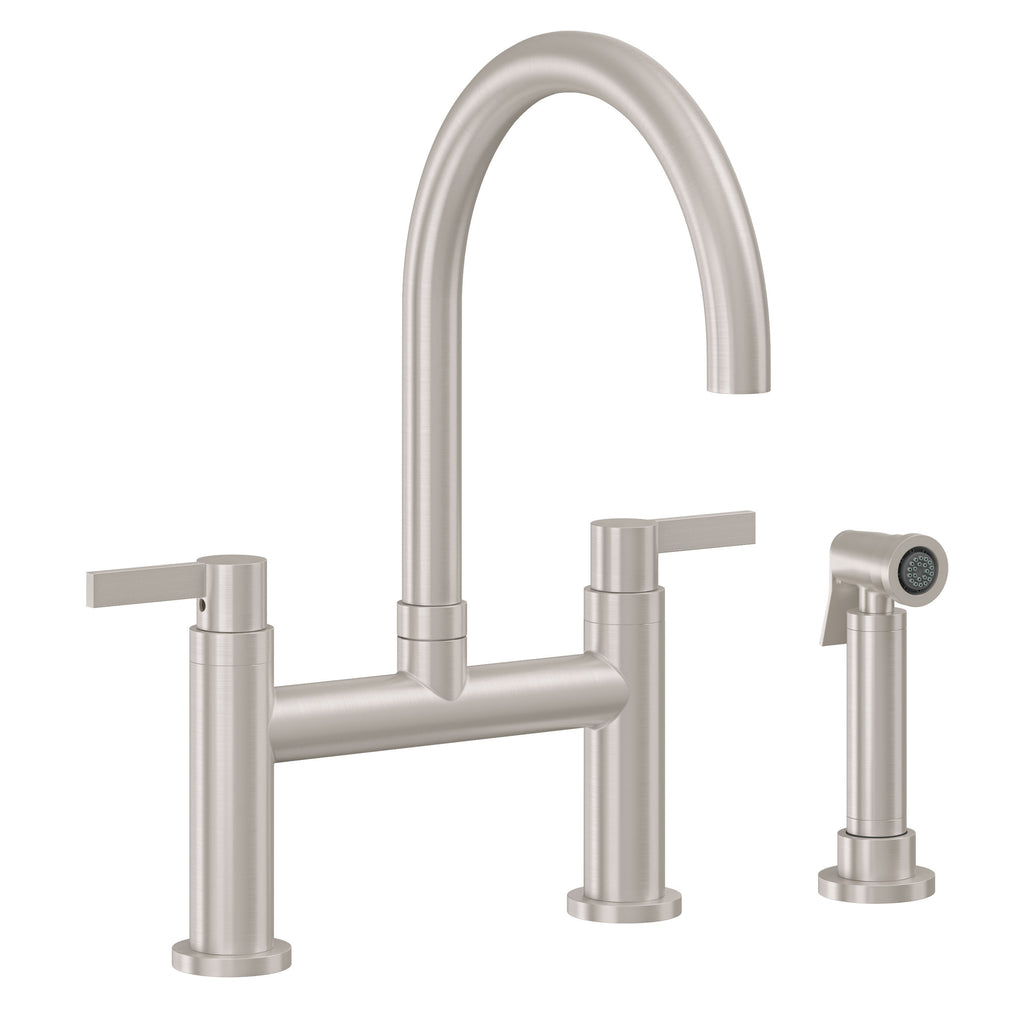 California Faucets Corsano Llave de Cocina Tipo Puente Contemporanea con Rociador Lateral - Pico en Arco - Níquel Satinado
