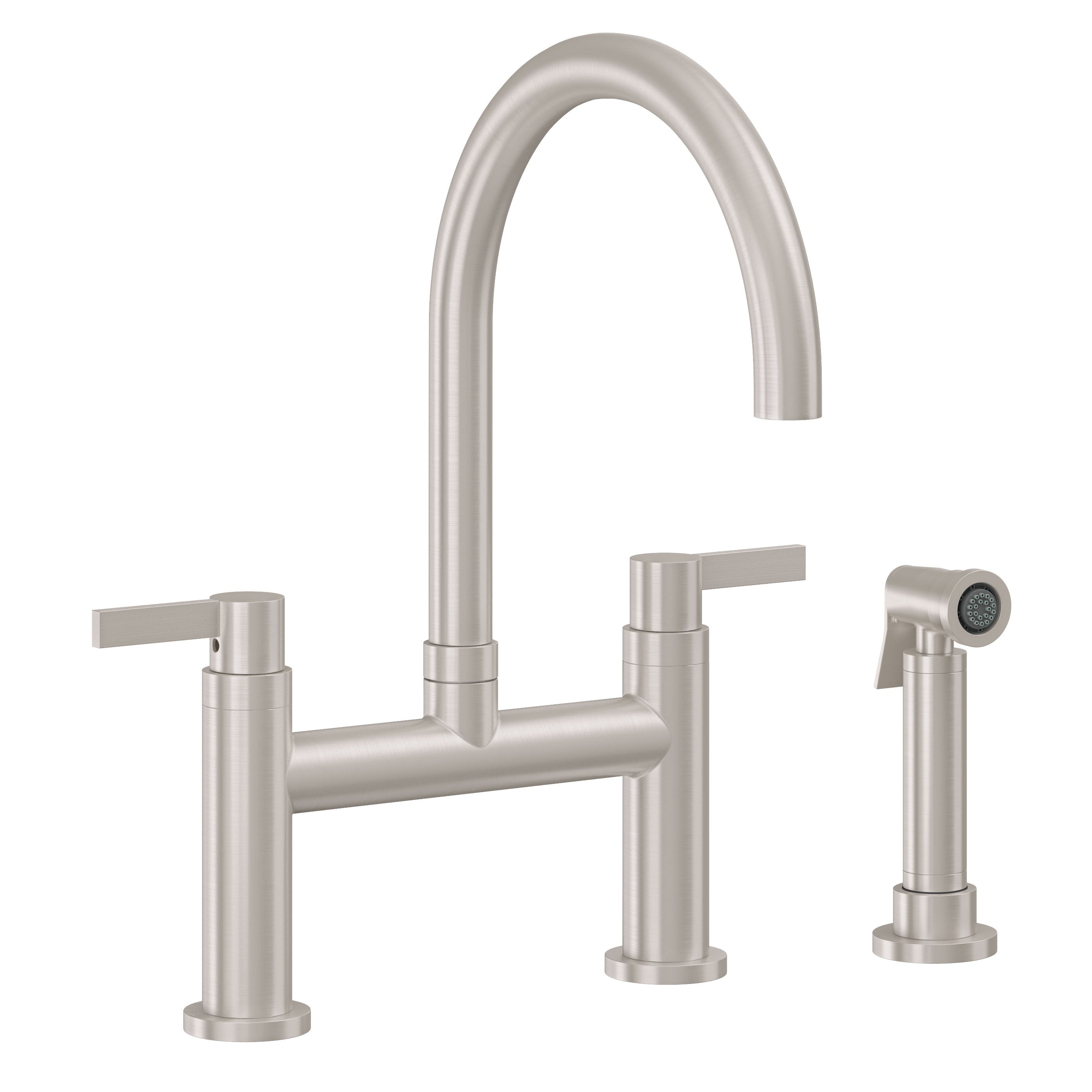 California Faucets Corsano Llave de Cocina Tipo Puente Contemporanea con Rociador Lateral - Pico en Arco - Níquel Satinado
