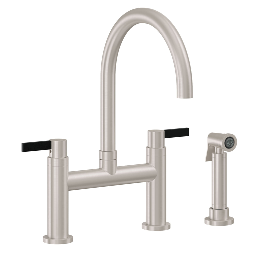 California Faucets Corsano Llave de Cocina Tipo Puente Contemporanea con Rociador Lateral - Pico en Arco - Níquel Satinado